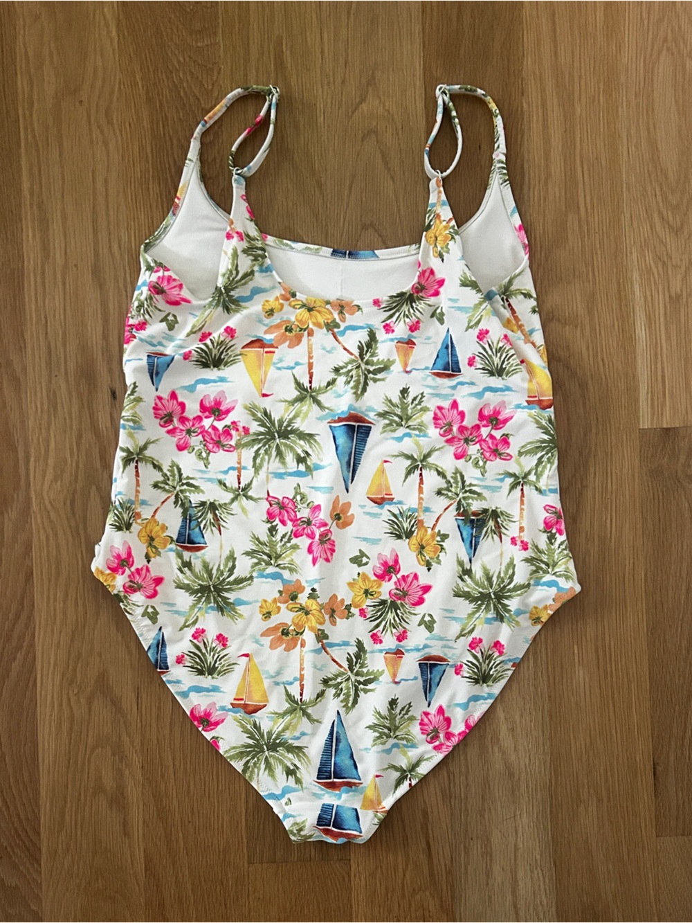 Old Navy White Floral Tropical One-Piece Swimsuit with Pink & Blue Accents - Picture 2 of 3